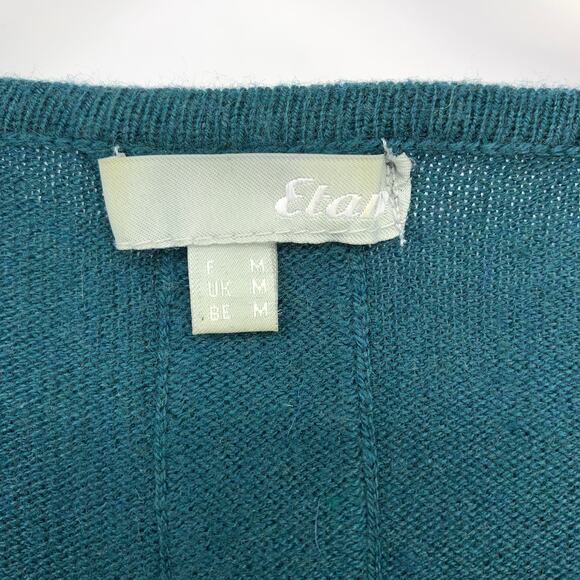 Etam V-Neck Pullover Button Back Sweater Womens Sz Medium Long Sleeve Teal Blue - Picture 5 of 6
